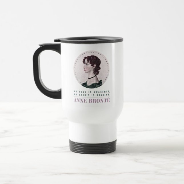 Taza De Viaje Retrato de Anne Bronte y cita mi alma despertada (Izquierda)