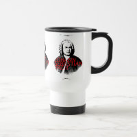 Retrato de Johann Sebastian Bach y letras rojas