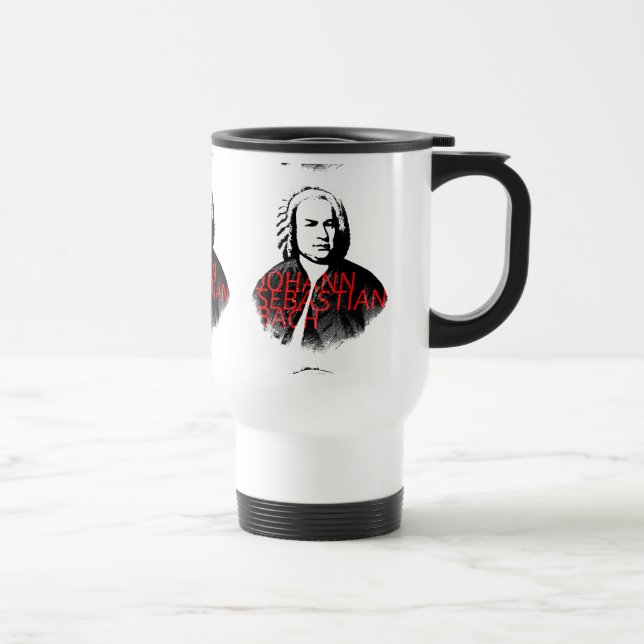 Taza De Viaje Retrato de Johann Sebastian Bach y letras rojas (Derecha)