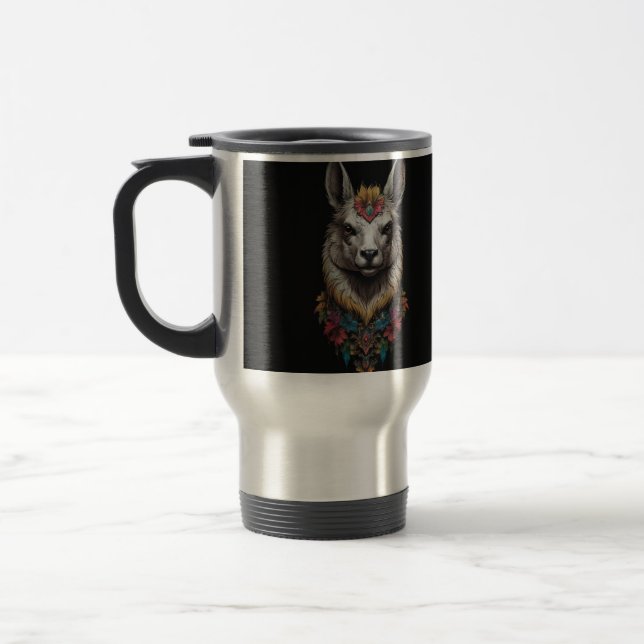 Taza De Viaje Retrato De Llama Y Flor, (Izquierda)