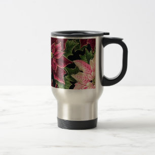 Taza De Viaje Retro 50s Flor de Nochebuena Burgundy Rosa