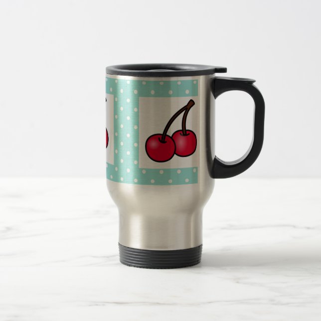 Taza De Viaje Retro Aqua Dots Cherries (Derecha)