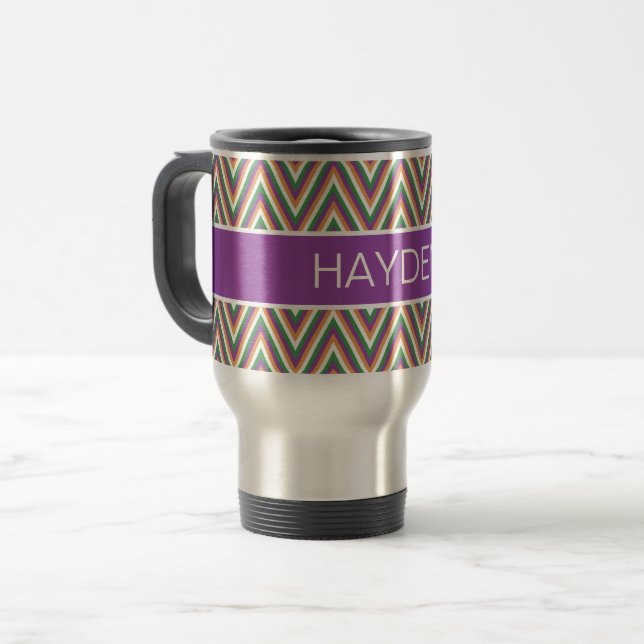 Taza De Viaje Retro Chevron Pattern Cool Personalised (Anverso izquierdo)