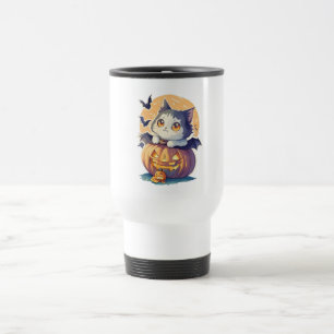 Taza De Viaje Retro de Halloween de la Calabaza Gata de los años