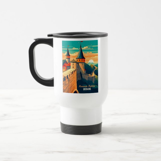 Taza De Viaje Retro Ukraine Castle Sunrise Wanderlust (Izquierda)
