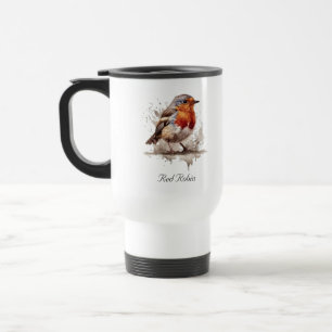 Taza De Viaje Robo rojo pájaro lindo en acuarela