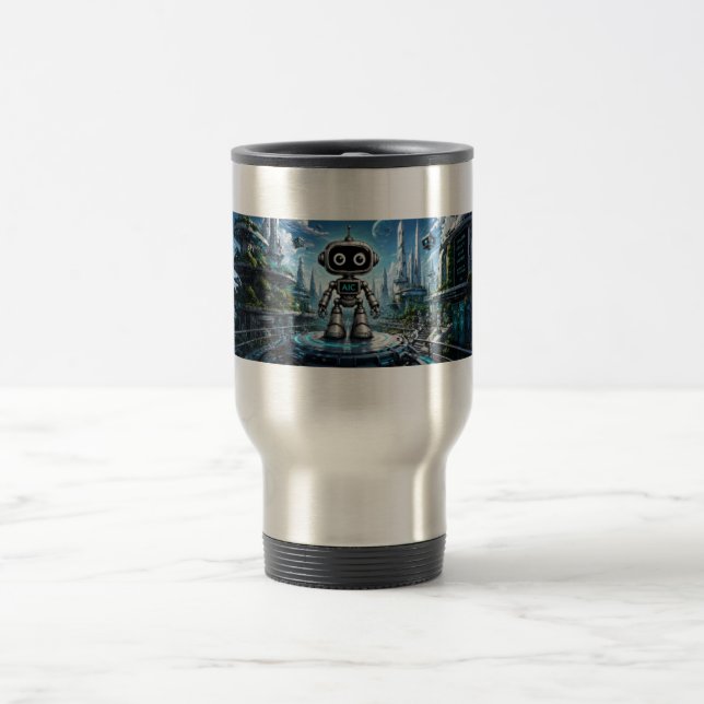 Taza de viaje Robot de IA | Identidad Digital AIC  (Centro)