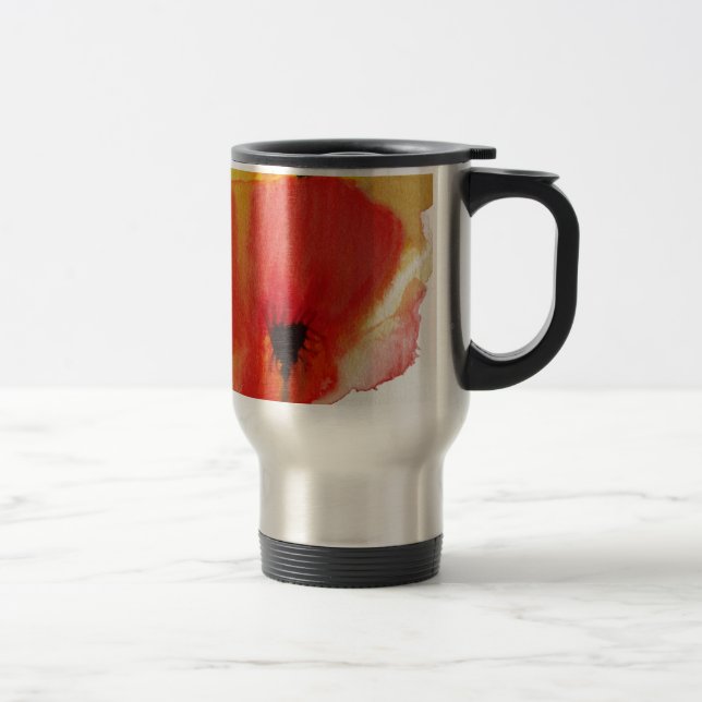 Taza De Viaje Rojo Poppies acuarela arte floral moderno (Derecha)
