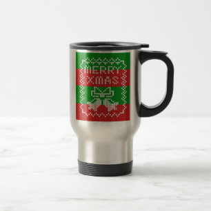 Taza De Viaje Ropa de jingle de patrón de suéter feo Hilo de nav