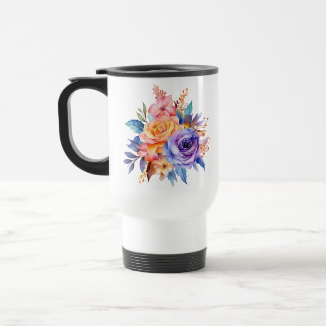Taza De Viaje Rosa acuático Flores Diseño-58392 (Izquierda)