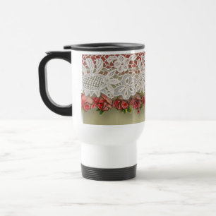 Taza De Viaje Rosa antiguo Lace Rústico Rojo Victorilap