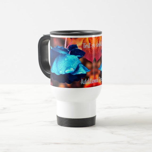 Taza De Viaje Rosa azul Arte floral personalizado (Anverso izquierdo)