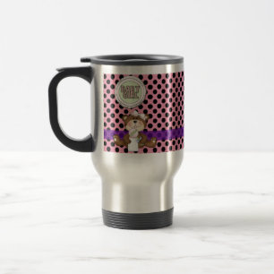 Taza De Viaje Rosa con puntos de polka negro Chica Teddy Bear