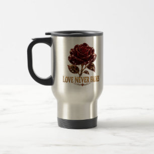 Taza De Viaje Rosa de Cristal Rubí - El Amor Nunca se Desvanece