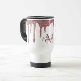 Taza De Viaje Rosa de lujo Purpurina de goteo de oro Monograma