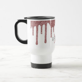 Taza De Viaje Rosa de lujo Purpurina de goteo de oro Monograma