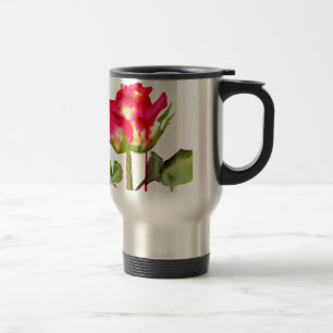 Taza De Viaje Rosa de té híbrido acuarela arte floral moderno