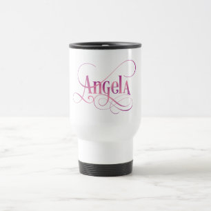 Taza De Viaje Rosa personalizado de Angela de la escritura de