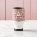 Taza De Viaje Rosa Purpurina de espuma dorada Monograma Nombre e<br><div class="desc">Nombre del Monograma del Purpurina de la espuma de oro Rosa y Café inicial. La taza es el regalo perfecto para alguien que ama el oro rosa.</div>