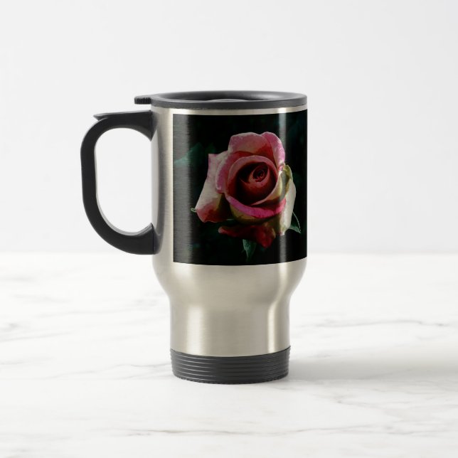 Taza De Viaje Rosa roja pintada al óleo (Izquierda)