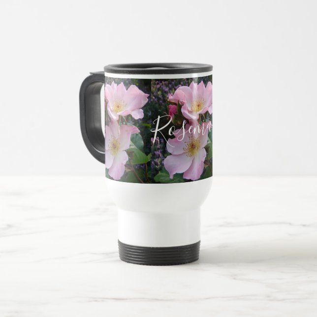 Taza De Viaje Rosa Rosa Wild Flor floral Foto Rubor Rosa  (Anverso izquierdo)