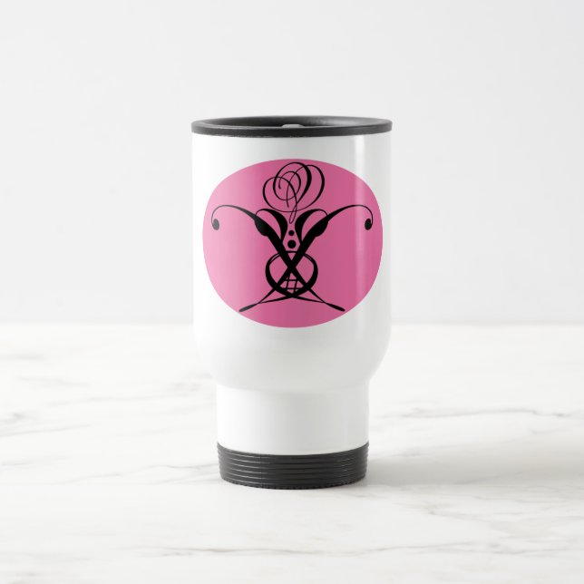 Taza De Viaje Rosa Rosa y Flourier Negro retro (Centro)