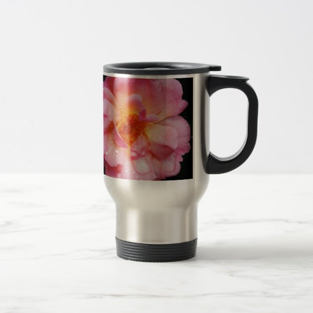 Taza De Viaje Rosa rosada con Dew Drogas fondo negro (Derecha)