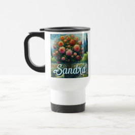 Taza De Viaje Rosa Topiary Van Gogh Style Rosas Floral Pink