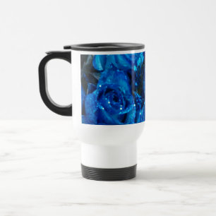 Taza De Viaje Rosas de glamour de Purpurina azul romántico