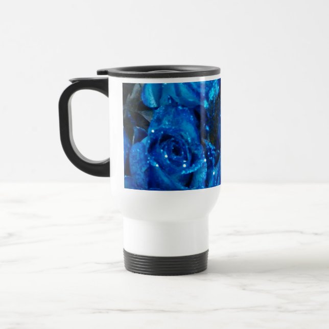 Taza De Viaje Rosas de glamour de Purpurina azul romántico (Izquierda)