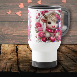 Taza De Viaje Rosas exuberantes Highland Cow Valentines
