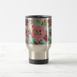 Taza De Viaje Rosas femeninos de moda hermosos del monograma del