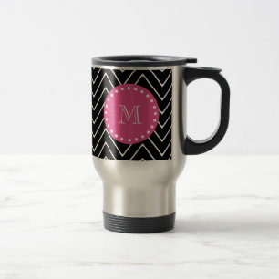 Taza De Viaje Rosas fuertes, Chevron blanco y negro el   su