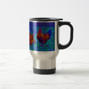 Taza De Viaje Rostro y gallinas arcoiris, azul eléctrico