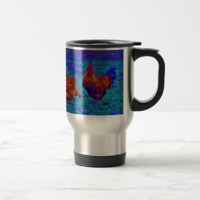 Taza De Viaje Rostro y gallinas arcoiris, azul eléctrico (Derecha)