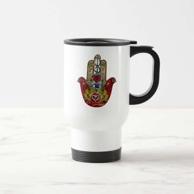 Taza De Viaje Ruby Pomegranate Heart Red Bird Hamsa (Derecha)