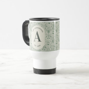 Taza De Viaje Sage Verde Personalizado Monograma Art Déco Elegan