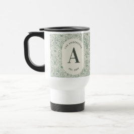 Taza De Viaje Sage Verde Personalizado Monograma Art Déco Elegan
