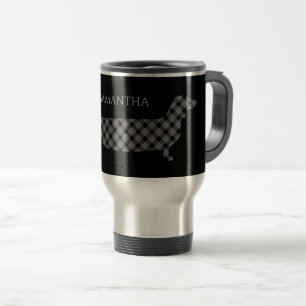 Taza De Viaje Salchicha de Plaid en elegante personalizado negro