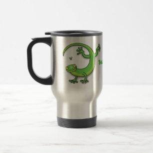 Taza De Viaje Saludos felices de gecko verde lindo con personali