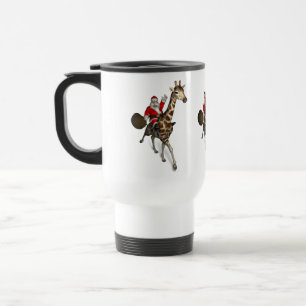 Taza De Viaje Santa Claus montando una jirafa