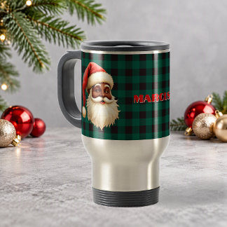 Taza De Viaje Santa Claus Negro Masculino en Cuadros de Búfalo V