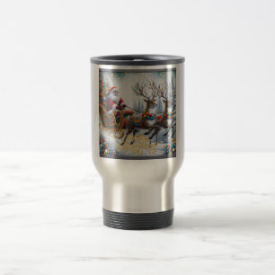 Taza De Viaje Santa y reno de Navidad clásica/vintage