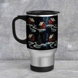 Taza De Viaje Scandinavian Folk Art Cozy Winter Cabin Mug