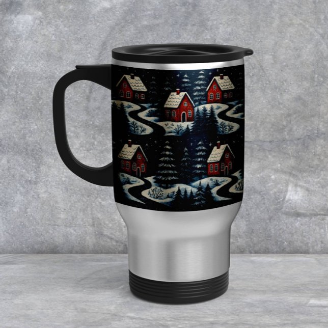 Taza De Viaje Scandinavian Folk Art Cozy Winter Cabin Mug (Subido por el creador)