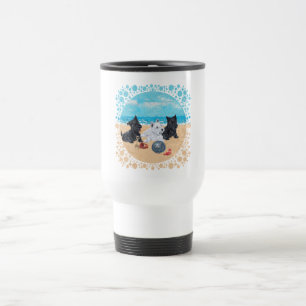 Taza De Viaje Scottie y cachorros Westie en la playa