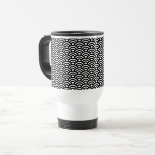 Taza De Viaje Seigaiha, olas, japonés, blanco y negro