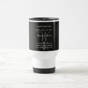 Taza De Viaje Sencillo pero elegante: Lino negro con Monograma