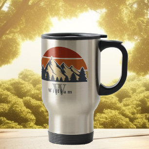 Taza De Viaje Senderismo en Monograma de la Montaña del Sol