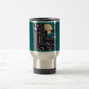 Taza De Viaje SF Futurista City Woodcut 2